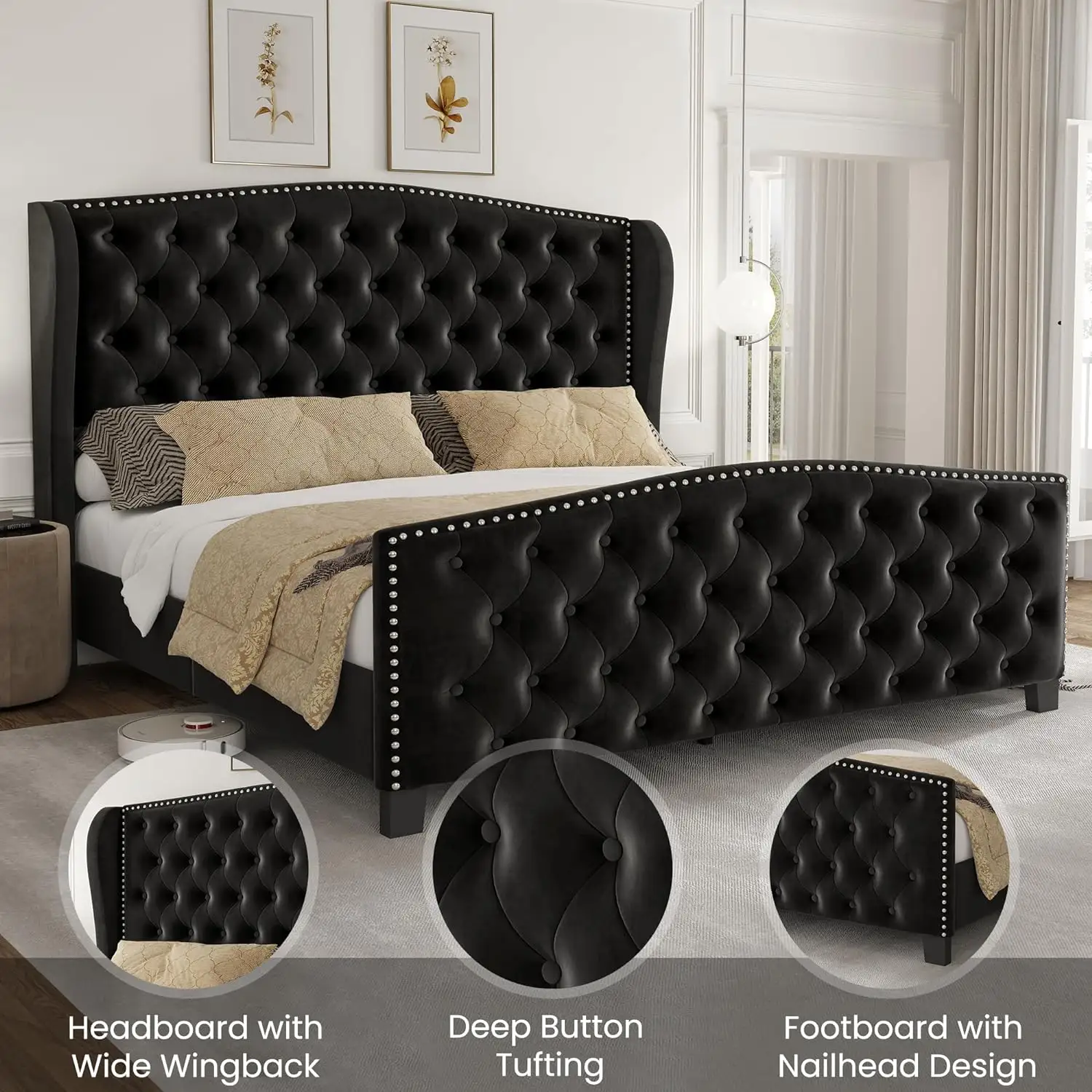 King-Size moderner Design-Stil hölzerner Bettrahmen für Schlafzimmer schwarze Farbe mit Naturholz direkt aus Vietnam