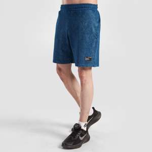 Short de basketball 100% coton délavé à la pierre, avec fermeture éclair et taille élastique, motif cargo tissé (Bleu moyen) - Product Image 1