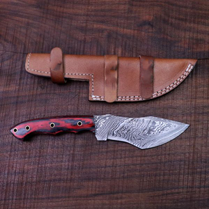 Couteaux de traqueur extérieurs de camping de dureté élevée faits à la main de lame fixe droite de Damas avec la gaine en cuir - Product Image 6