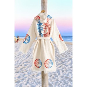 Peignoir à capuche en coton biologique 100 % Varol, doux et absorbant, idéal pour l'été – Robe de plage décontractée Dualis - Product Image 4