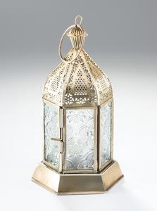 Décorations du Ramadan 2025 suspendues Mini lanternes porte-bougie marocaines en or avec verre floral - Product Image 6