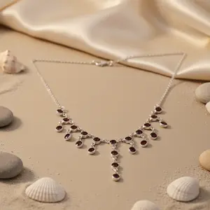 Collar de Plata 925 con Cuentas y Piedra Preciosa de Granate, Joyería de Regalo Elegante para Mujer - Product Image 1