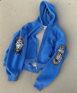 Sweat à capuche zippé épais personnalisé de haute qualité pour hommes Streetwear fonctionnel recadrée coton éponge français délavé à l'acide sweat à capuche à fermeture éclair - Product Image 4
