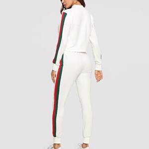 Logotipo de mujer en blanco dos piezas pantalones de chándal conjuntos chándales personalizados conjuntos de mujer ropa señoras Zip up Sudadera con capucha pantalones de chándal - Product Image 3