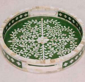 Plateaux de service en incrustation de nacre directe d'usine Plateaux décoratifs élégants et meilleurs écologiques et durables en Inde - Product Image 4