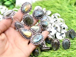 Anneaux en argent sterling 925 plaqué pierres précieuses, labradorite naturelle, motif vintage fleur et autres motifs mixtes, anneau de mariage et de fête, vente chaude - Product Image 3