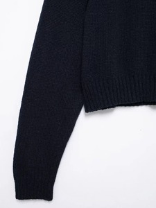 Suéter de punto azul marino elegante a la moda para mujer con bufanda, jerséis de manga larga de cuello alto para mujer, prendas de punto informales para mujer - Product Image 2