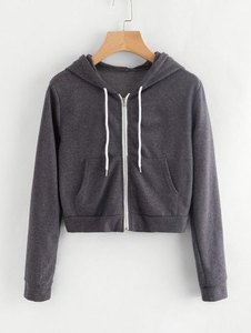 Sweat à capuche court en coton tricoté pour femmes col à capuche respirant pour adolescents automne/hiver et printemps - Product Image 4