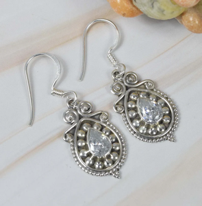 Piedra preciosa Natural 925 plata esterlina Topacio blanco facetado piedra preciosa gancho pendiente hecho a mano joyería pera forma diseñador pendiente - Product Image 2