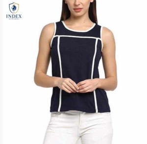 Débardeur en tricot color-block bleu marine pour femme Index Apparel, col rond, respirant, longueur normale, style minimaliste - Product Image 1