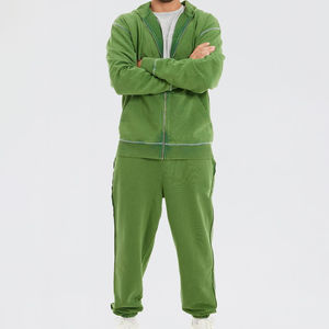 Conjunto de chándales de lavado ácido con cremallera de algodón Logotipo personalizado de gran tamaño Vintage Stone Wash Sudadera con capucha Conjunto de pantalones de chándal para hombres con servicio OEM - Product Image 1