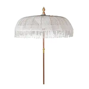 Wholesale Macrame Beach Umbrella Made by Cotton Cord and Wooden Frame in Coustamize Size from India