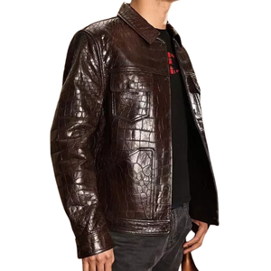แจ็กเก็ตหนังแกะแท้ลายจระเข้สำหรับผู้ชาย - Product Image 2