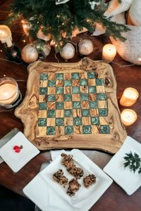 DECORACIÓN CALIDAD CUSTOM MADERA Y RESINA CAJA DE AJEDREZ Juego de ajedrez Juego de resina de lujo Rojo Negro Pieza de Ajedrez de Tayyab Handicraft - Product Image 5