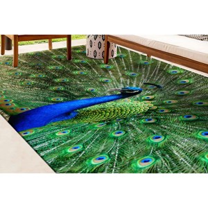 Alfombra con Estampado de Plumas de Pavo Real: Alfombra de Chenilla Verde Antideslizante 3D para Interiores con Diseño Animal - Product Image 5