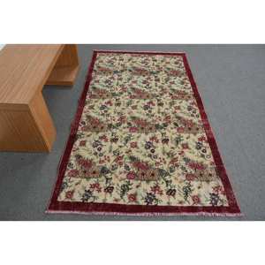 Alfombra de lana turca Vintage rojo Beige 4 'X 7 'estilo clásico área grande patrón de retazos látex para pasillo alfombra rectangular para habitación - Product Image 1