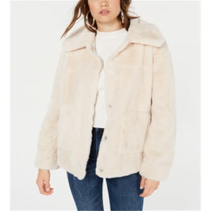 Cappotto Parka in Ecopelliccia Bianco da Donna Jou Jou, Taglia Piccola, con Motivo Stampato, Imbottitura in Cotone e Metodo di Tessitura Intrecciata - Product Image 1