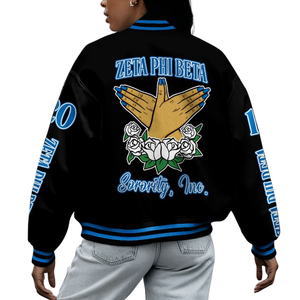 Zeta Phi Beta 1920 ZPB Greek Life Blue White Varsity Letterman Jacket Sorority Chenille Patch Founders Style Wear - Product Image 2