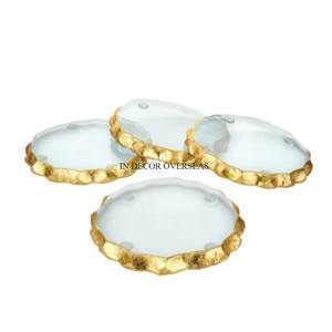 Sous-verres faits de marbre blanc de qualité luxueuse en forme de coeur avec des bords dorés - Product Image 6