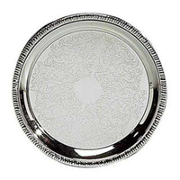 Assiette de service en acier inoxydable argenté, écologique, avec logo personnalisé, design classique moderne poli, pour décorations de mariage indien