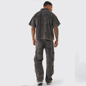 Pantalon baggy en velours côtelé à taille élastique, coupe décontractée, léger, imperméable, coupe-vent, respirant, en Cordura, avec boutons pour hommes - Product Image 3