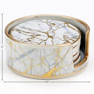 Excellent Absorbent Stone Coaster White And Golden Beautiful Marblish Stone Coasters With Holders - Product Image 6