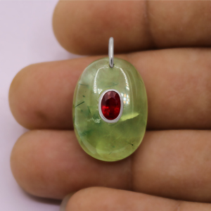 Pendentif en pierre précieuse prehnite et rubis naturel de haute qualité en argent Sterling 925 massif bijoux faits à la main pour la vente en gros - Product Image 5