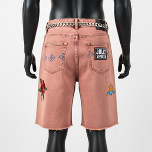 Peach Acid Wash Denim <b>Shorts</b> 380 GSM Heavy Cotton Denim Raw Hem Custom Embroidery Artwork <b>Patch</b> Logo Acid wash <b>men's</b> <b>shorts</b> - Product Image 3