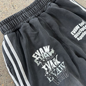 Personalizado de los hombres heavyweigth400 + GSM pantalones de chándal lavado ácido frente impresión suelta recto lado rayado cordón cintura pierna ancha Casual - Product Image 5