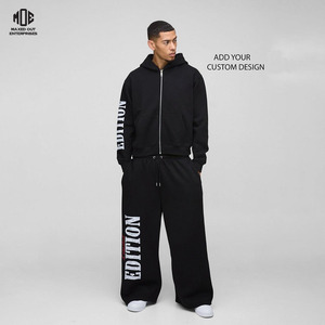 New Fashion Unisex Cropped Hoodie Tracksuit Black Oversized Boxy Zip Hoodie with Extreme Wide Leg Sweatpants Custom Crack Print - Product Image 1