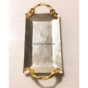 Taille personnalisée et logo disponibles Argent brillant poli texture martelée métal robuste fleurs roses Designer Plateau de service - Product Image 5