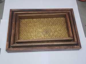 Ensemble de 3 plateaux de service en bois rectangulaires faits à la main finition naturelle thé polyvalent café petit déjeuner au prix le plus bas - Product Image 5