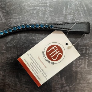 Brida Ecuestre de Cuero Inglés Premium con Diadema Ondulada y Cristales Azul Turquesa, Accesorios para Caballos - Product Image 2