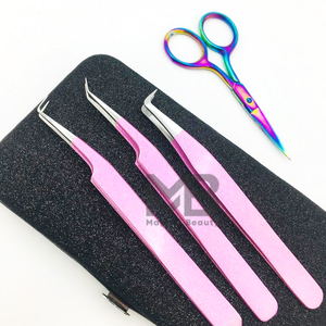 แหนบต่อขนตาสแตนเลสแบบขายส่งทุกขนาด แหนบแบบบางพร้อมกรรไกรสำหรับต่อขนตา - Product Image 1