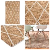 Tapis de salon rectangulaire en jute géométrique moderne, tissage plat, écologique, fabriqué en Inde – Offre Spéciale
