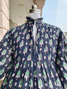 Robe midi bohème à col à volants, imprimée à la main, en coton, décontractée, pour l'été - Product Image 3