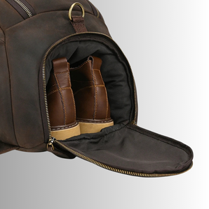 Bolso de viaje deportivo de cuero genuino de alta calidad, correas de hombro, cierre de cremallera de cuero de vaca de grano completo, multifunción Weekender - Product Image 6