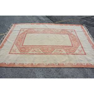 พรมขนสัตว์สีเบจสีส้มคลาสสิก6.2x9ฟุตวินเทจตุรกีสานแบบแบนพร้อมลวดลายเย็บปะติดปะต่อกันสำหรับห้องนั่งเล่นตกแต่งห้องโถง - Product Image 4