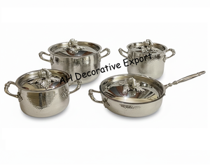Luxury Hammered Stainless Steel Cookware Set Decorative Leaf Handles & <b>Lids</b> Casserole & <b>pan</b> (Set of 4) - Product Image 1