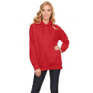 Low MOQ Red Color sólido Plain Winter Women's Hooded Cotton Fleece Pullover Hoodies con logotipo frontal - Product Image 1