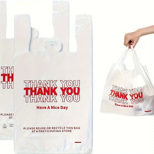 Sac de t-shirt imprimé de remerciement sacs à provisions en plastique recyclé pour aliments et légumes avec logo pour les courses - Product Image 1