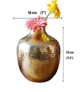 Exquisito Florero Redondo de Hierro Martillado, Florero de Diseño con Acabado Dorado para Dormitorio, Sala de Estar, Mesa y Decoración del Hogar - Product Image 4