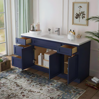 Meuble-lavabo de salle de bain moderne en PVC style Shaker, prêt à assembler, sur mesure, résistant à l'eau, écologique, avec dessus vert marine
