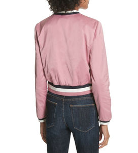 Blouson d'aviateur en satin pour femmes de couleur unie à fermeture éclair bonne qualité pour femmes design OEM universitaire de bonne qualité pour le blouson d'aviateur pour femmes - Product Image 5
