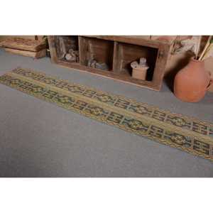 Village Green Classic Área grande 1,6 X 9.7ft Alfombra amarilla Vintage Lana turca Látex Rectángulo Patchwork para pasillo Alfombra de habitación - Product Image 3