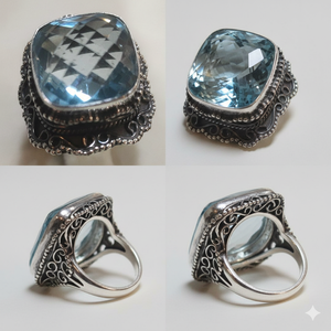 Vente en gros de bagues de fiançailles et de mariage en argent sterling 925, bijoux fins avec topaze bleue et pierre précieuse en quartz, design classique - Product Image 3