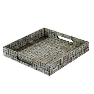 Bandeja de madera de laca MDF hecha a mano con incrustaciones de perlas Madre, bandeja redonda de tamaño personalizado para servir, cocina, uso doméstico, comida decorativa para servir - Product Image 1