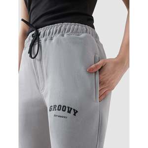 Pantalon gris ardoise pour femme, respirant, brodé, taille mi-haute, style décontracté et formel, taille XL, couleur délavée, fermeture élastique - Product Image 1