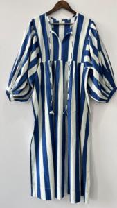 Algodón azul blanco rayas 100% algodón tejido Digital impreso A-Line Midi vestido verano Formal ODM aniversario regalo para su mamá - Product Image 3