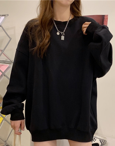 เสื้อสเวตเชิ้ตสีพื้นแบบกำหนดเอง ทรงหลวม สไตล์ลำลอง เสื้อฮู้ดดี้คอกลมสำหรับผู้หญิง - Product Image 6